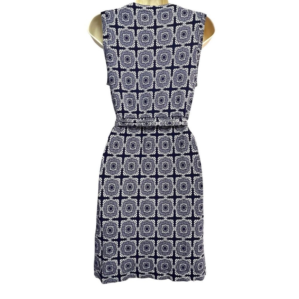 Banana Republic‎ Faux Wrap Dress Size XS Blue White Paisley Sleeveless Belted - Picture 16 of 16